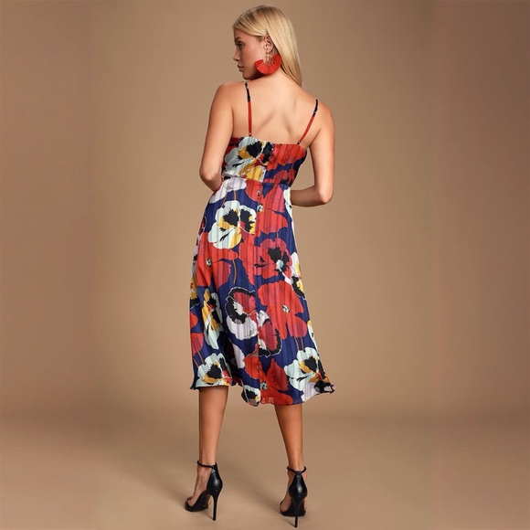 Lulus All About Love Royal Blue Floral Print Midi Dress Size XS - Picture 2 of 8